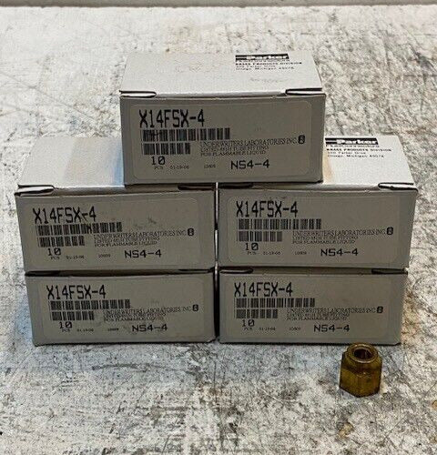 50 Quantity of Parker X14FSX-4 Brass 45 Deg Flare Fittings (5 Boxes of 10)