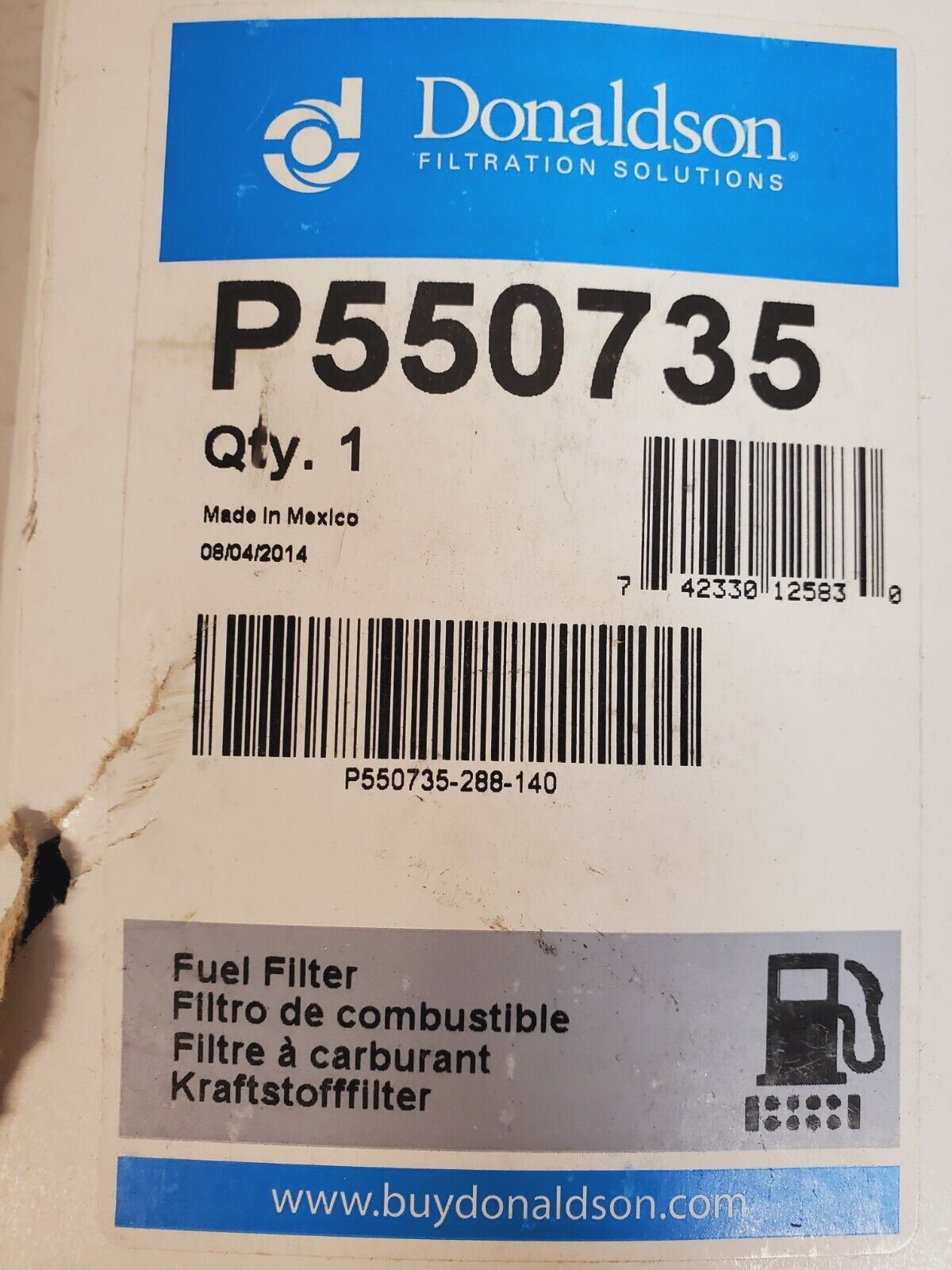 Donaldson Fuel Filter Water Separator Spin On P550735 | P550735-288-140