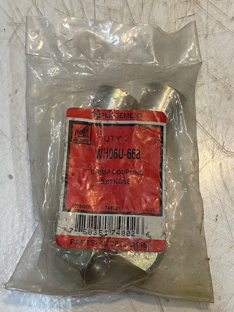 Bag of 2 Wisco WH06U-668 Crimp Hydraulic Fitting Couplings 3/8" Hose