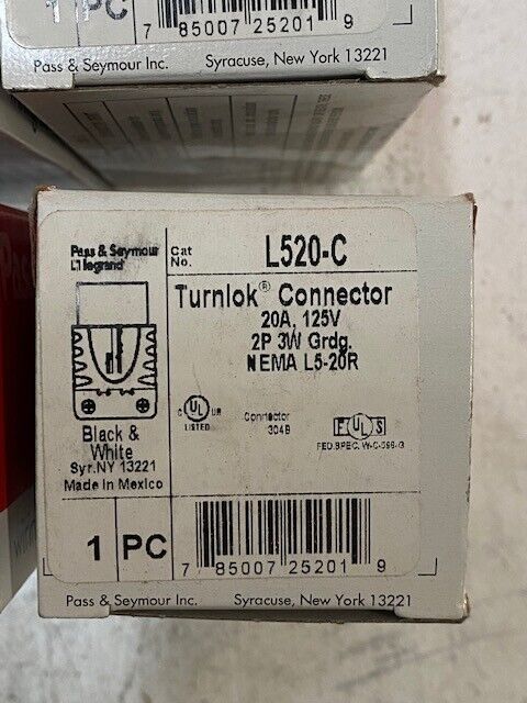 10 Qty of Pass & Seymour L520-C Turnlok Connectors 20A 125V 2P 3W (10 Qty)