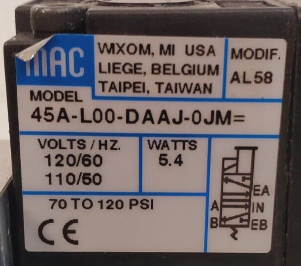 MAC Solenoid Valve 413A-00A-DP-D A AJ-0JM | 45A-L00-DAAJ-0JM