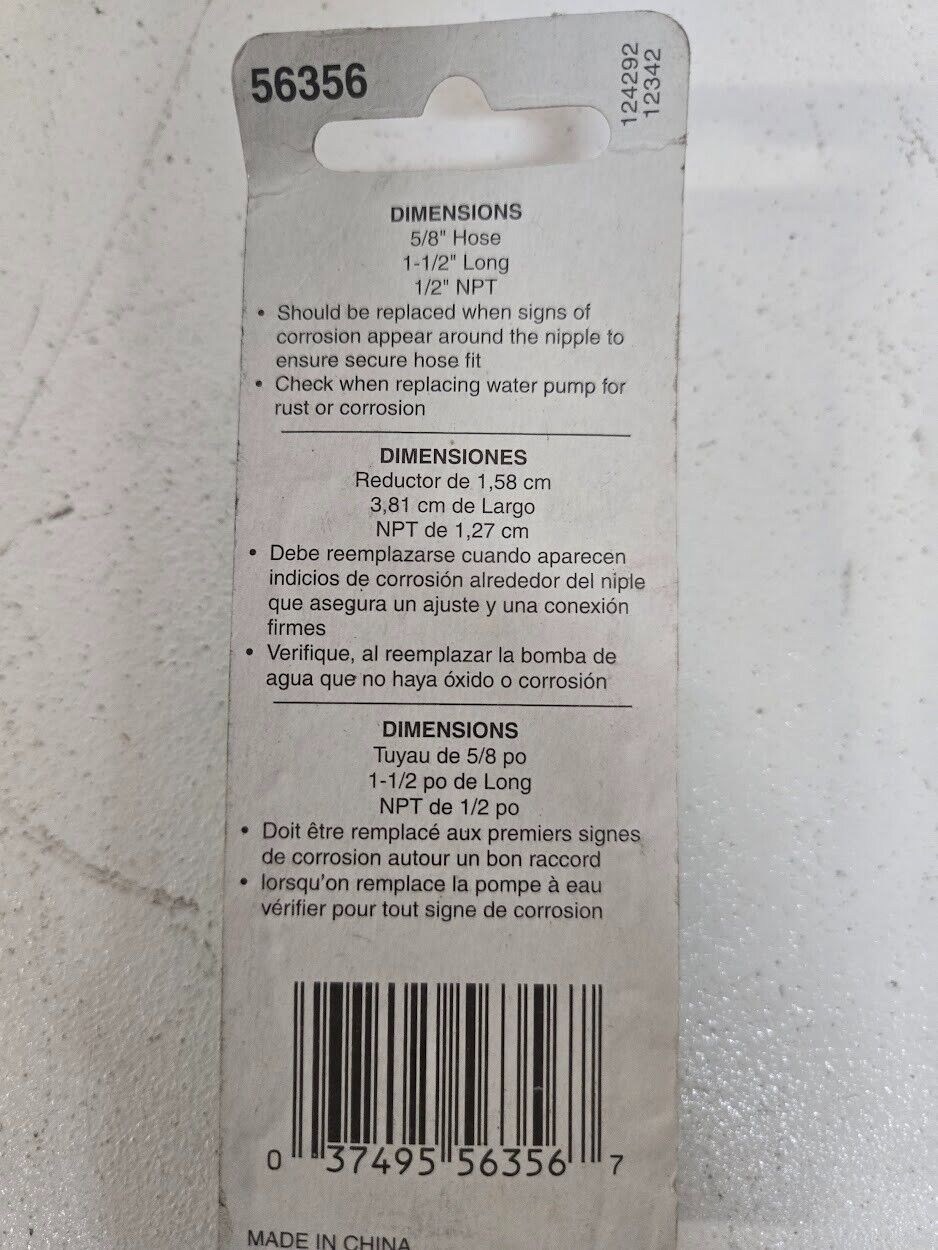 6 Quantity of Dorman Heater Hose Fittings 56356 | 124292 | 12342 | 037495563567