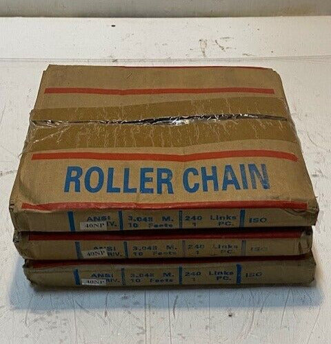 3 Quantity of Ansi Riv 40NP x 10Ft Roller Chains 240 Links (3 Quantity)