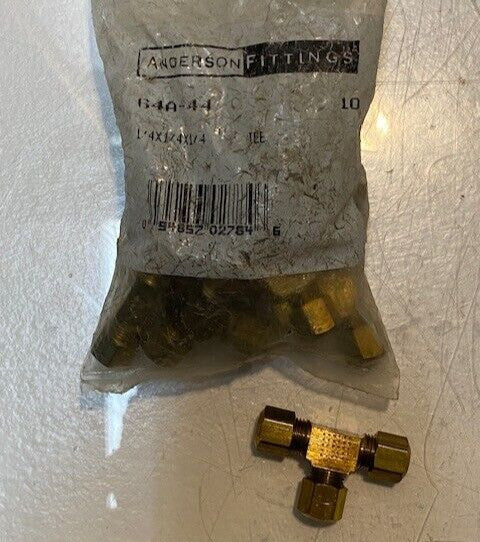 10 Qty of Anderson Fittings 64A-44 | 1/4" 64A Tube Tees 47mm L 27mm W (10 Qty)