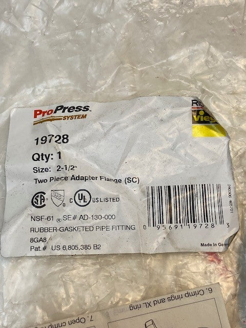 Viega Pro Press Ridgid 19728 | 2-1/2" Two Piece Adapter Flange (SC)