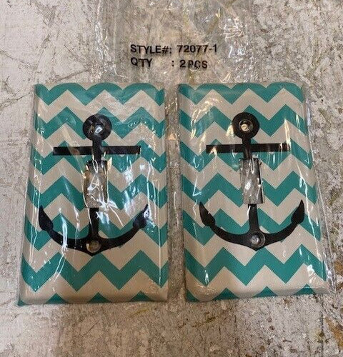 2 Quantity of Light Switch Plates Teal & White Chevron & Anchor 72077-1 (2 Qty)