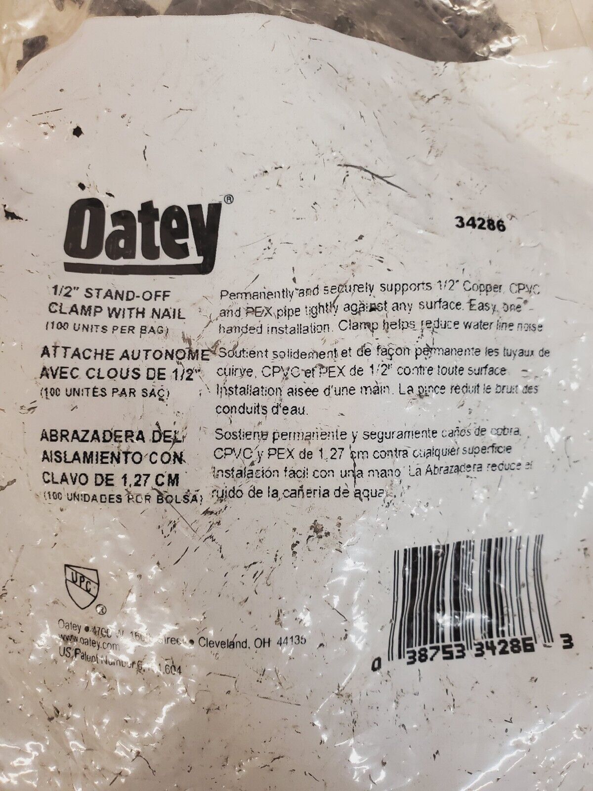 5 Bag of 100 Oatey Stand-Off Pipe Clamps 1/2" with Nail 34286 (500 Total)