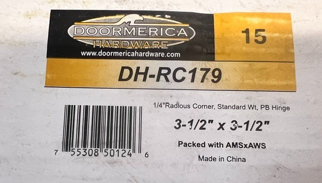 3 Quantity DoorMerica Hardware 3-1/2" x 3-1/2" Standard Door Hinge DH-RC179