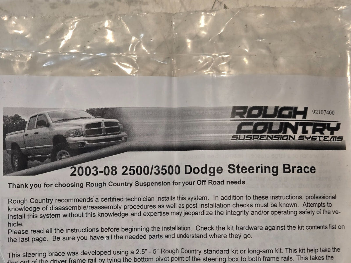 Hardware Kit 92107400 for Rough Country Steering Brace for 03-08 Dodge 2500/3500