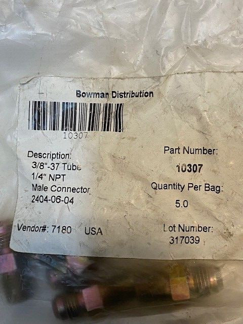 10 Qty of Bowman 2404-06-04 3/8"-37 Tube 1/4" NPT Male Connectors (2 Packs of 5)