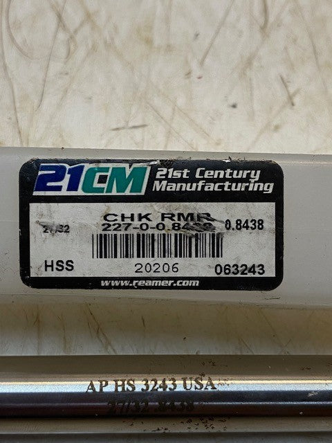 21st Century Manufacturing 21CM CHK RMR 227-0-0.8438 | 8 Flute Chucking Reamer