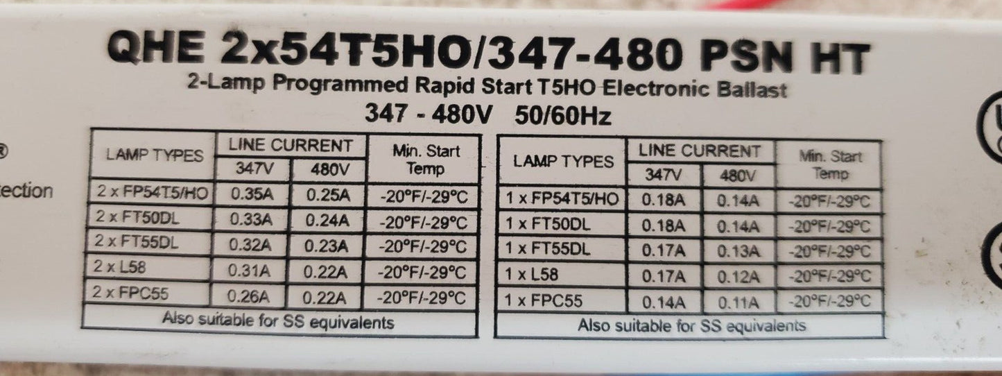 Sylvania Fluorescent Ballast QHE 2x54T5HO/347-480 PSN HT