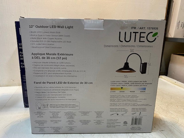 2 Quantity of Lutec 12" Outdoor LED Wall Light 1576926 | 1200 Lumens (2 Qty)
