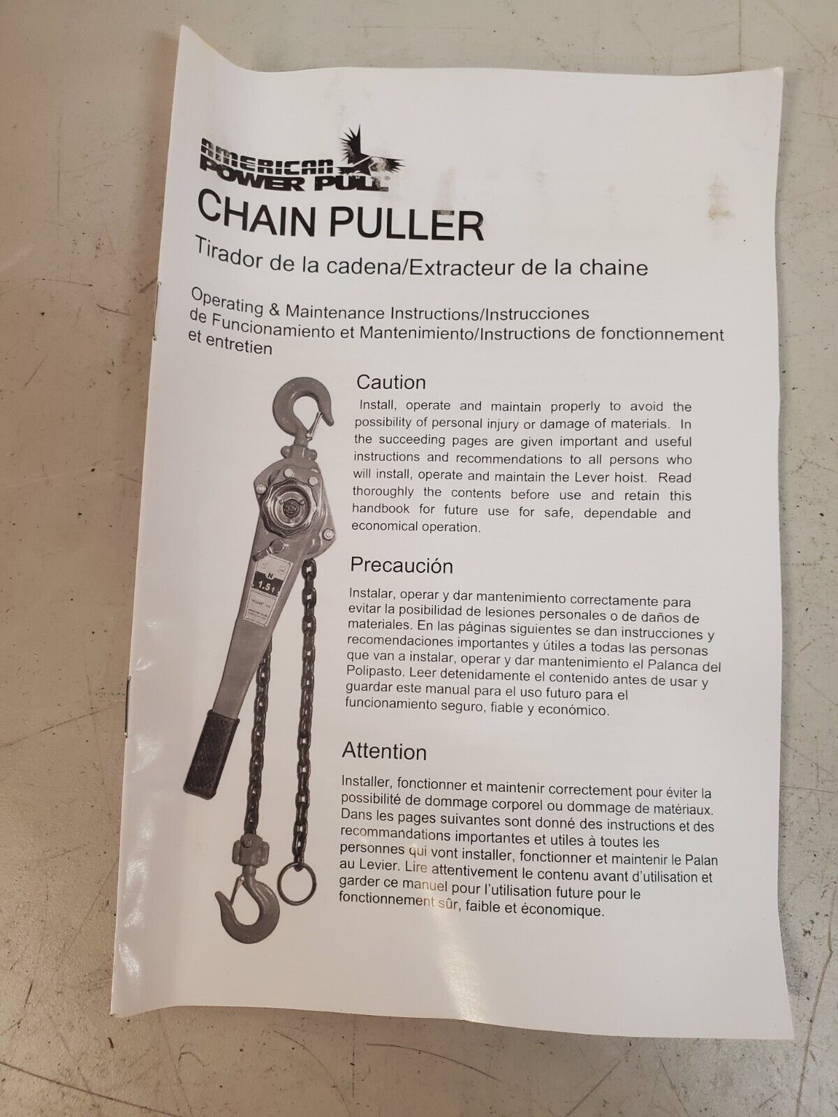 America Power Chain Puller 0.75t | 605 | 02231160 | 8 Ft