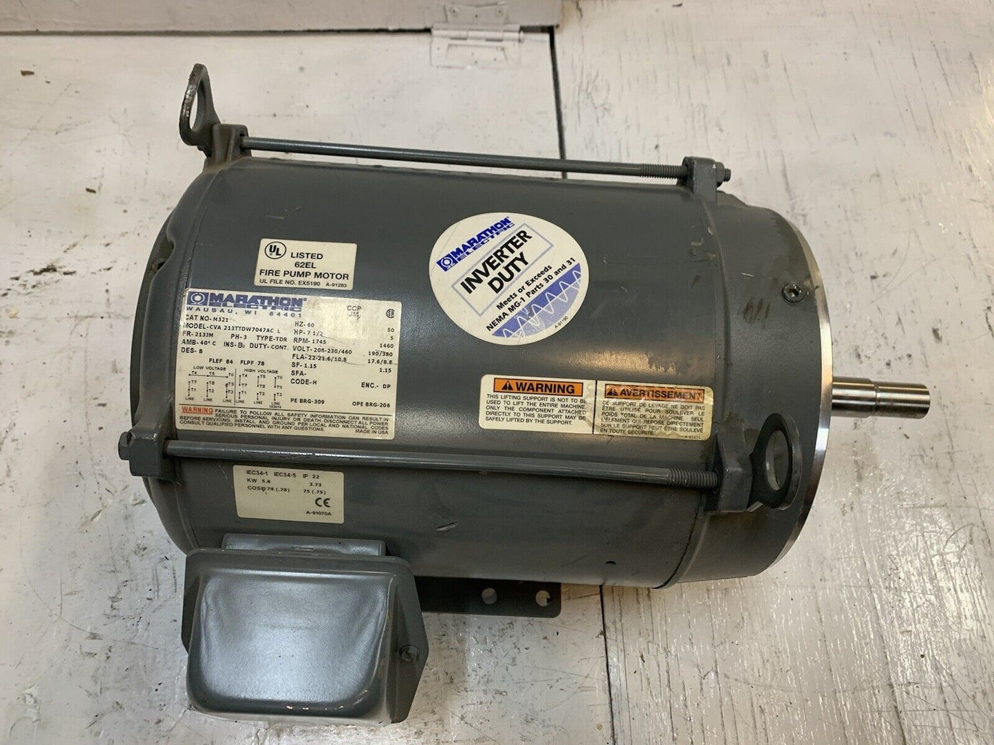 Marathon Electric M321 213TTDW7047 | 7-1/2hp 1745rpm 280-230/460V PH-3 FR-213JM