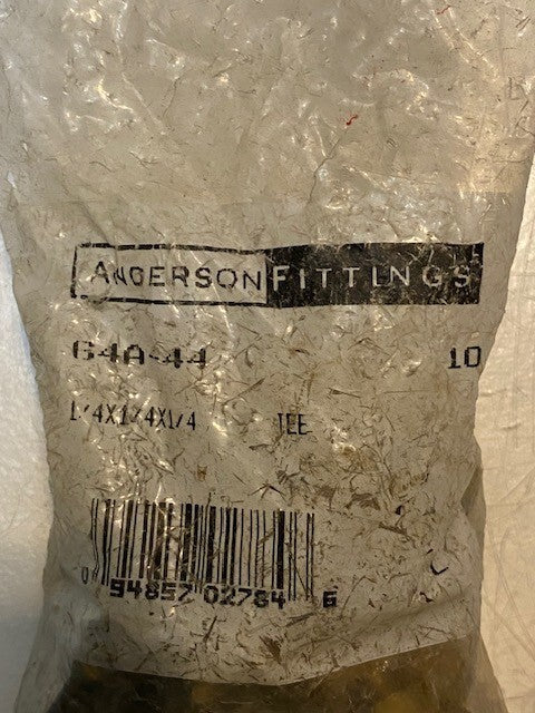 10 Qty of Anderson Fittings 64A-44 | 1/4" 64A Tube Tees 47mm L 27mm W (10 Qty)