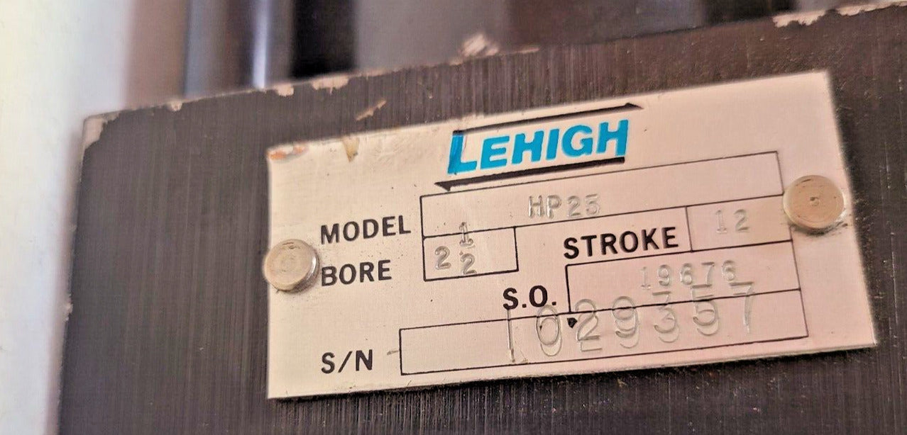 Lehigh Pneumatic Air Cylinder Model HP25 S/N 1029357
