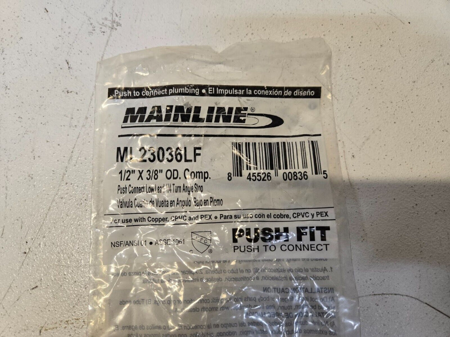 12 Quantity of Mainline ML23036LF 1/2"x3/8" OD. Fittings 845526008365 (12 Qty)