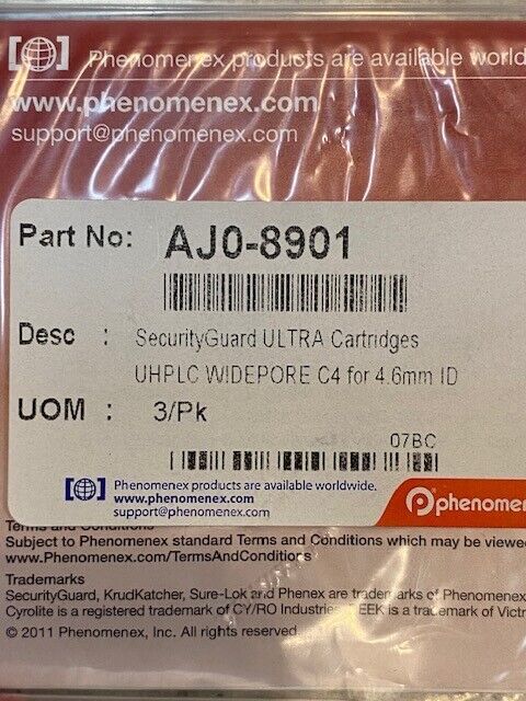 Phenomenex Security Guard Ultra Cartridges Pack of 3 UHPLC Widepore AJ0-8901