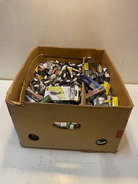 50lb Box of a Variety of Laser, Autolite, Bosch, AC Delco, Motocraft Spark Plugs