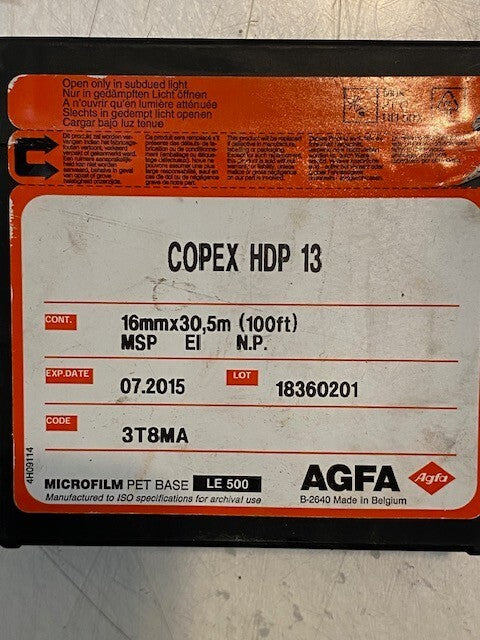 AGFA Copex HDP 13 High Contrast Document Roll Film 16mm x 100'