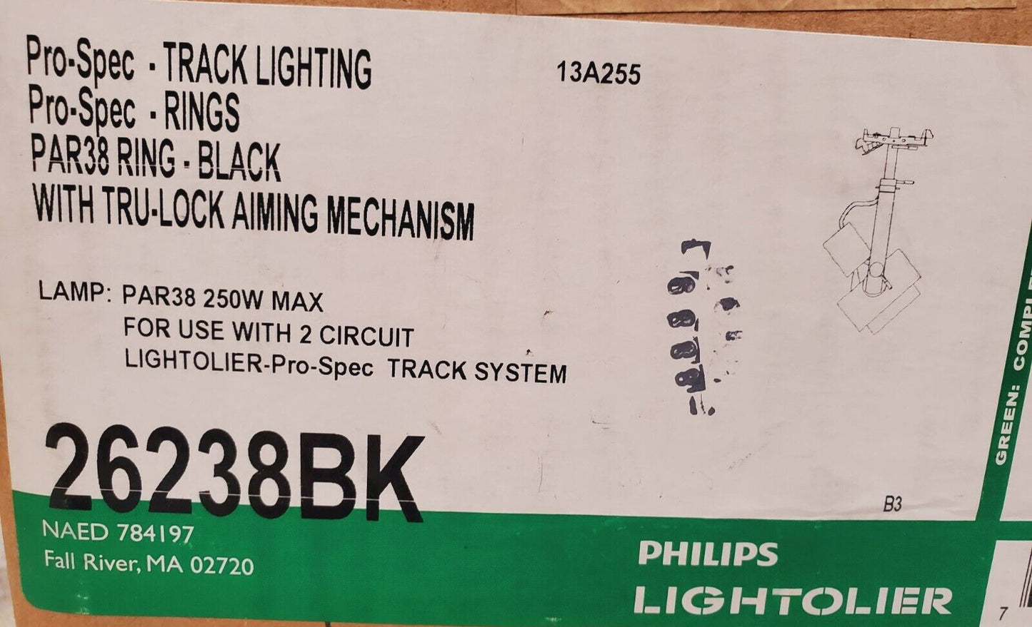 Philips Lightolier Track Lighting w/ Tru-Lock Aiming Mechanism 26238BK 13A255