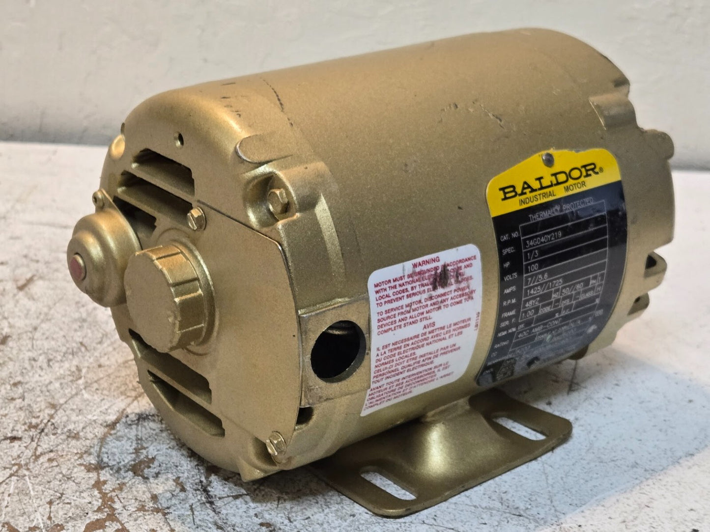 Baldor Pump Motor 34G040Y219 | 1/3 HP | 100 V | Frame 48YZ | 40 C | W0508251407