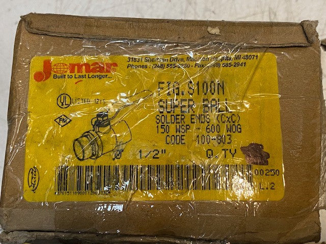 6 Qty of Jomar FIG S100N Super Balls 1/2" Solder Ends 150 WSP - 600 WOG (6 Qty)
