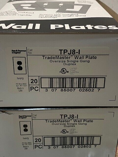 2 Boxes of 20 Quantity of Trade Master Wall Plates TPJ8-I (40 Quantity Total)