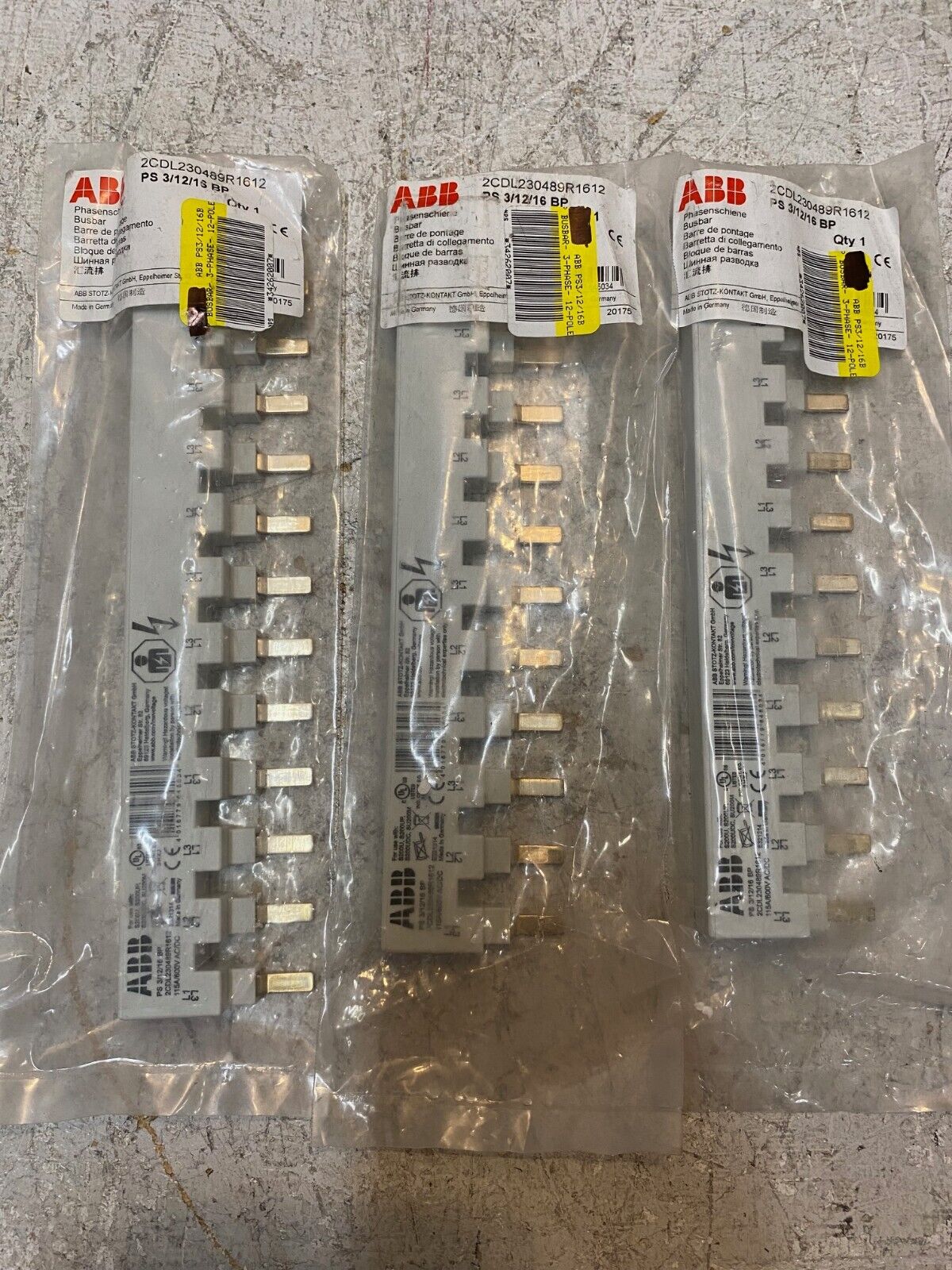 3 Quantity of ABB Miniature Circuit Breaker Busbar Controls PS3/12/16BP (3 Qty)